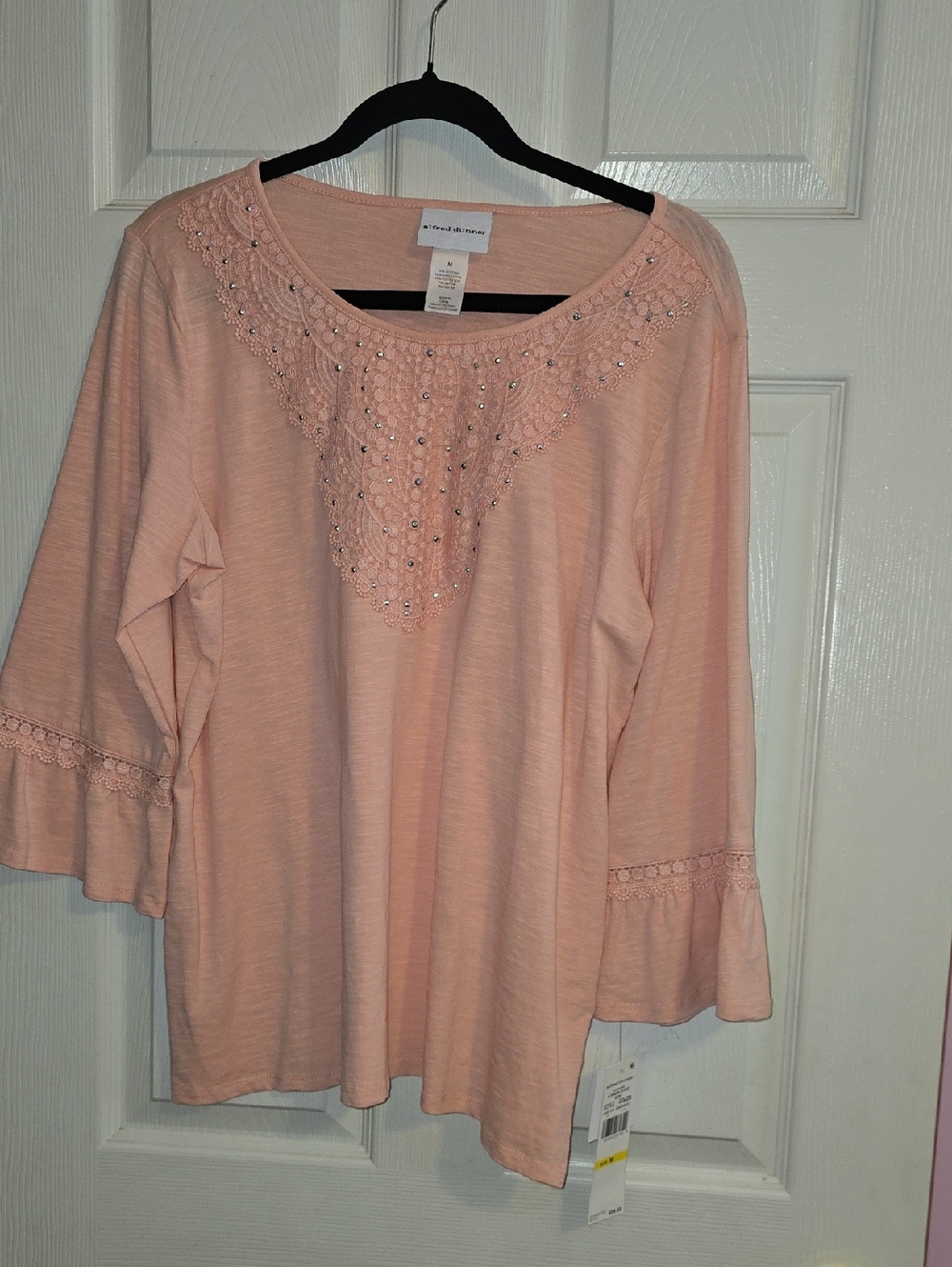 Alfred Dunner Peach Lace &‎ Bead Scoop-Neck Long Sleeve Tee